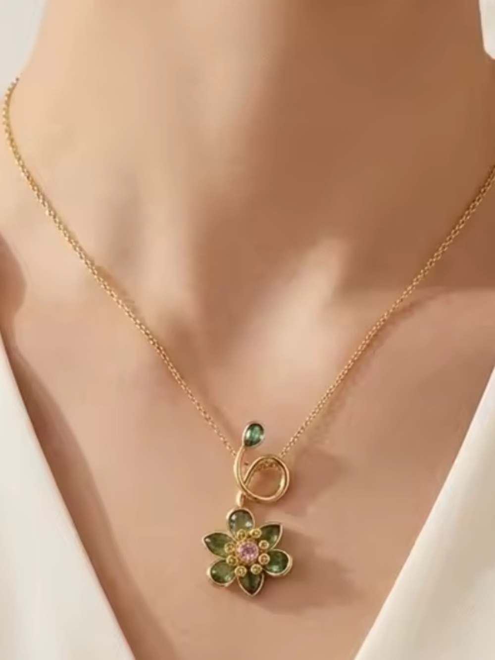Swarovski Gold-Tone Necklace with Blue Flower Crystal Pendant